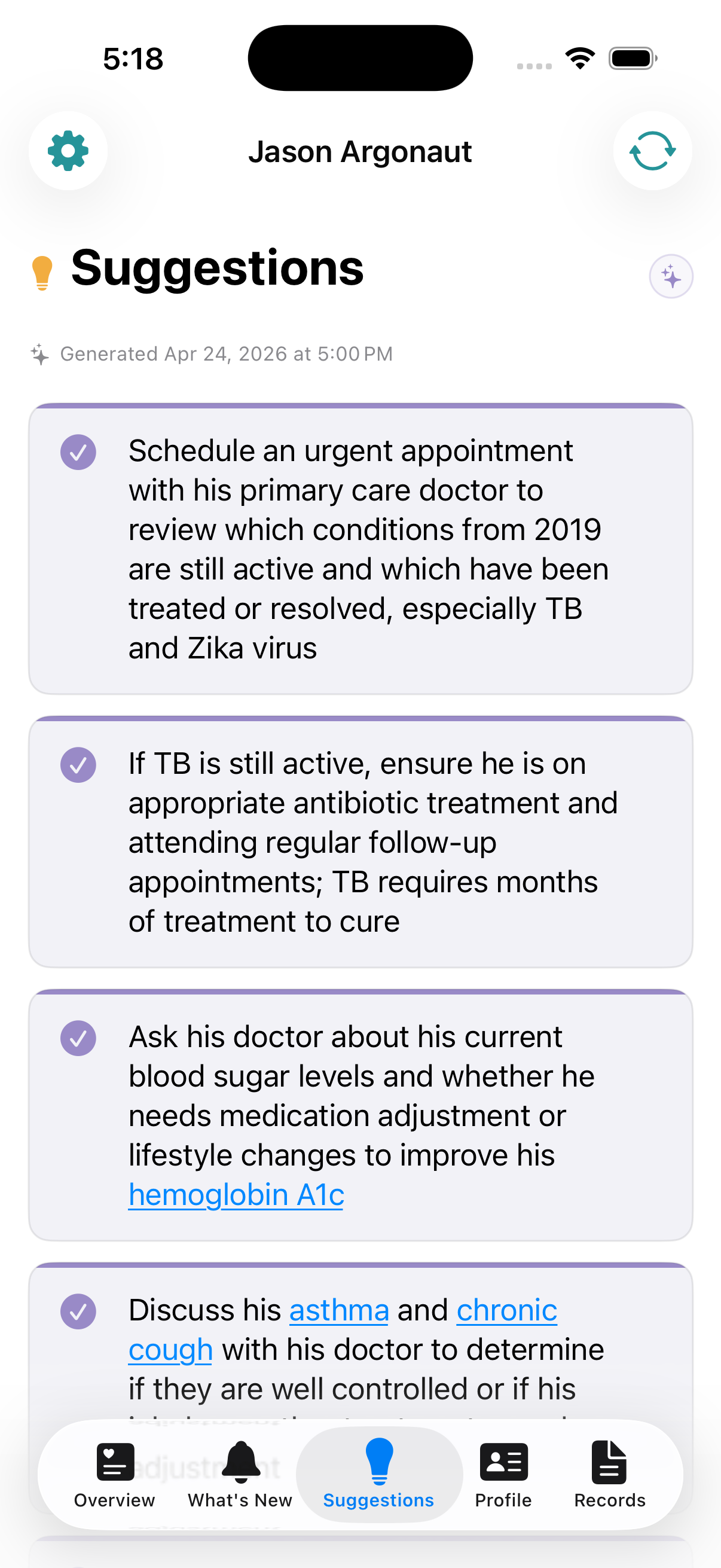 Suggestions screen