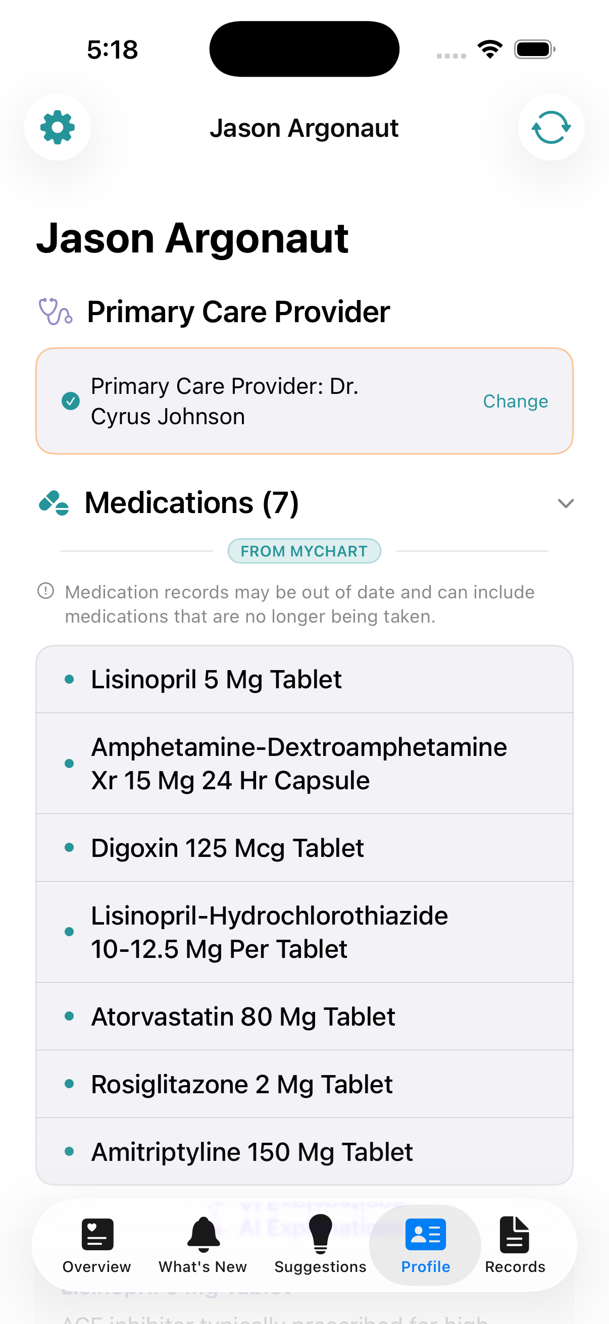 Profile screen